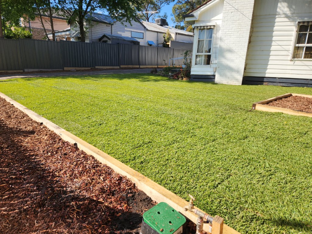 Completed lawn installation and garden beds